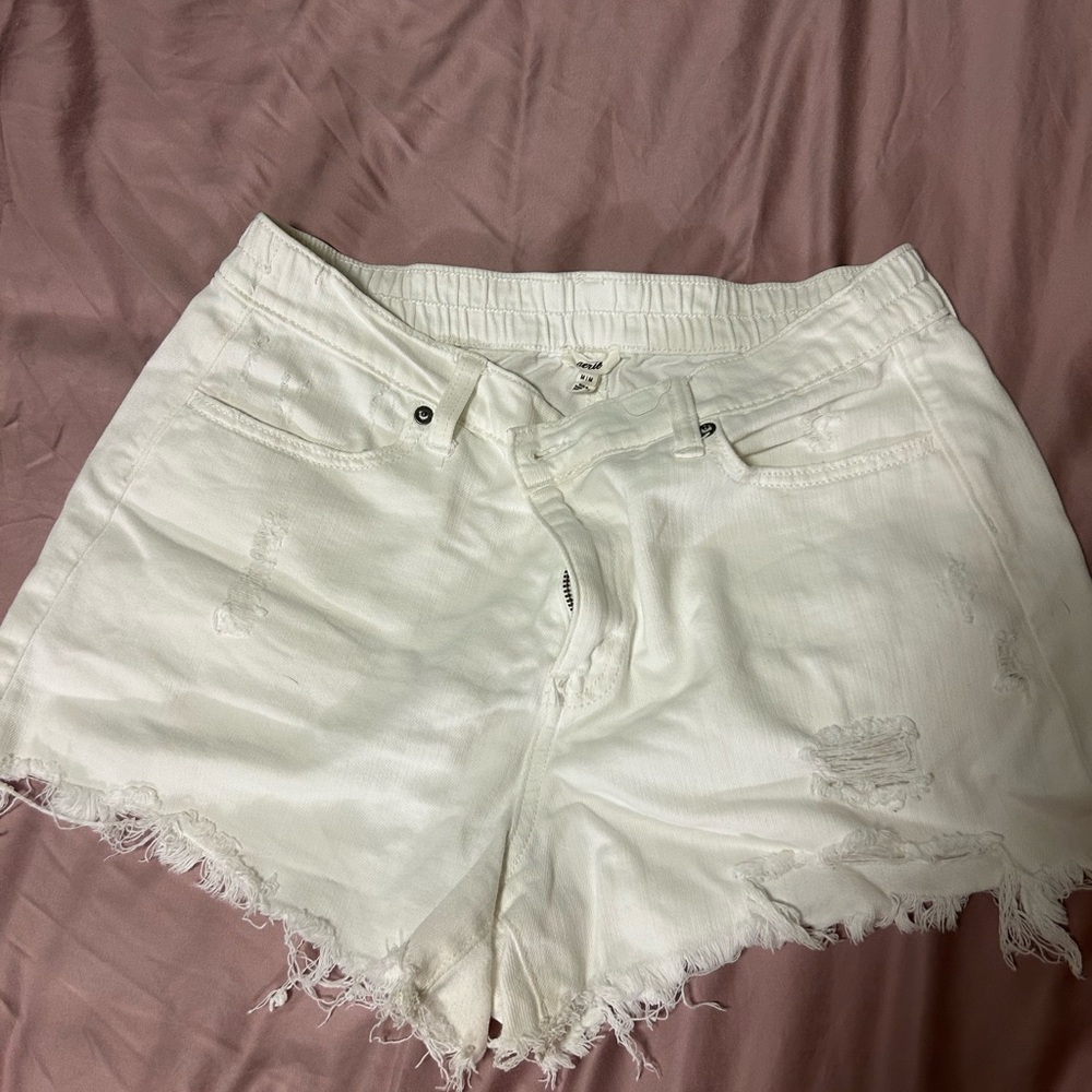 Aerie- White Distressed Denim Shorts